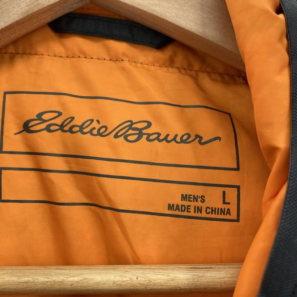 Eddie Bauer Jacket Mens Large Navy Wide Channel Hooded Down Puffer 650 Fill - Picture 2 of 10